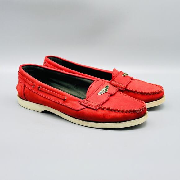 Gucci Shoes Womens 5.5 Red Leather Loafers Moccasin Slip On Dressy Comfort Italy - Picture 2 of 12